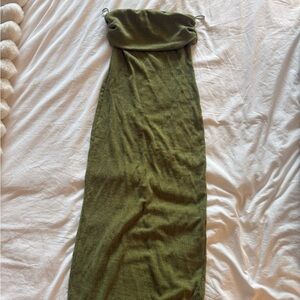 Zara Olive Green Strapless Maxi Dress